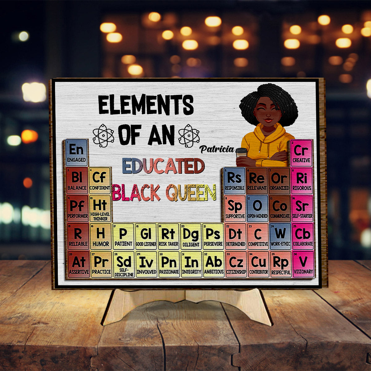 Éléments d'une reine noire instruite - Plaque en bois personnalisée afro-américaine à 2 couches