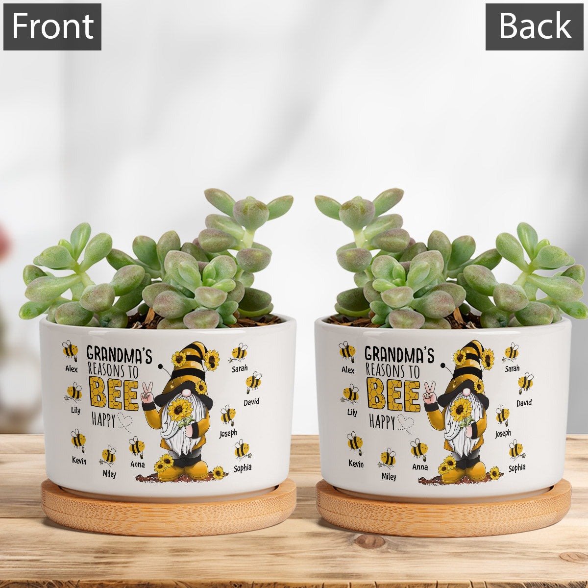 Grandma Reason To Bee Happy - Personalized Grandma Ceramic Plant Pot