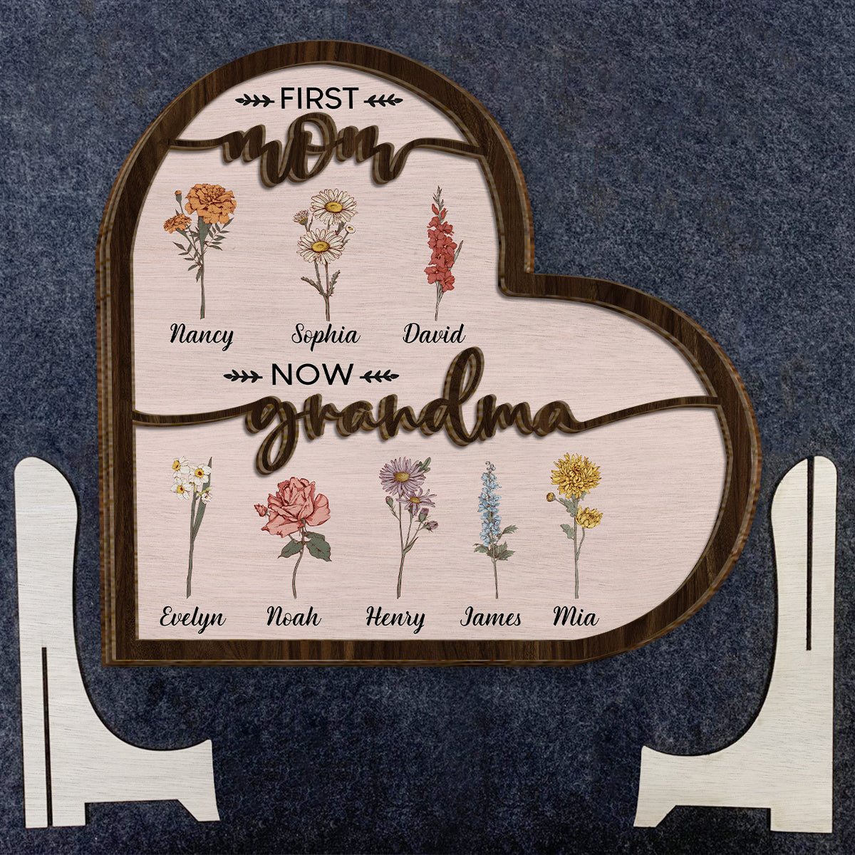 First Mom Now Grandma - Personalized Grandma 2 Layered Wood Sign / Wood Plaque