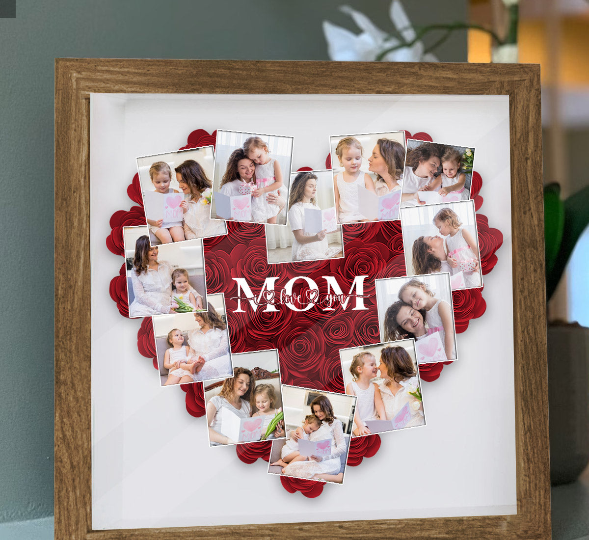 Heart Photos Polaroid Mom We Love You - Personalized Mother Flower Shadow Box