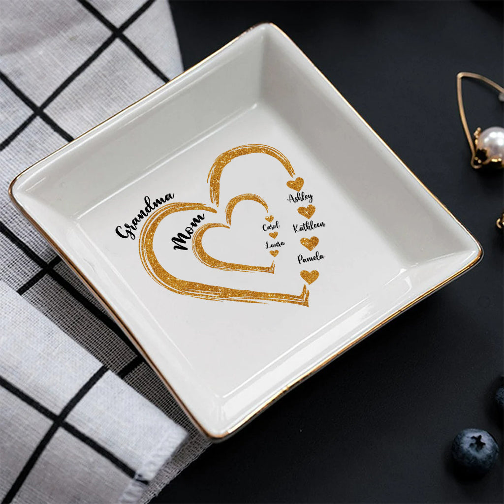 Mom Grandma Golden Hearts - Personalized Grandma Jewelry Dish
