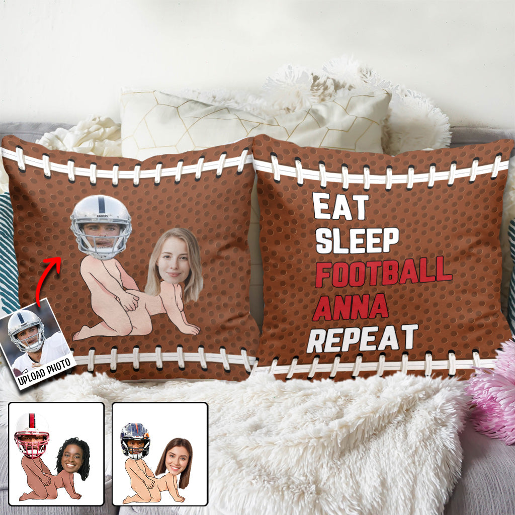 Manger, dormir, jouer au football, et on recommence ! - Coussin décoratif de football personnalisé