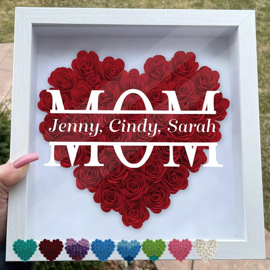 Mom We Love You Rose Heart - Personalized Mother Flower Shadow Box