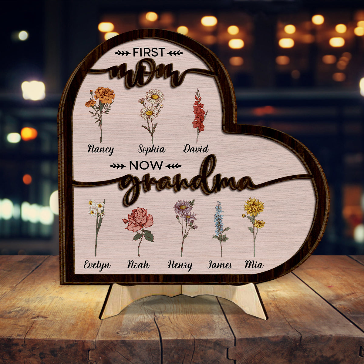 First Mom Now Grandma - Personalized Grandma 2 Layered Wood Sign / Wood Plaque