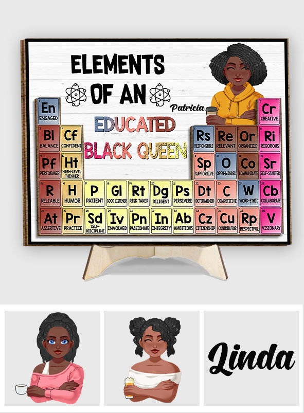 Éléments d'une reine noire instruite - Plaque en bois personnalisée afro-américaine à 2 couches