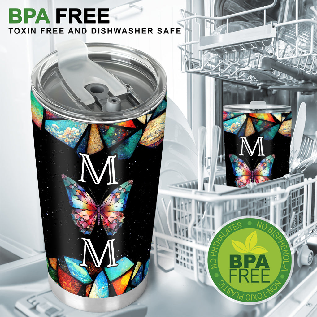 Mom Butterfly Colorful Stained Glass Pattern - Personalized Mother Tumbler