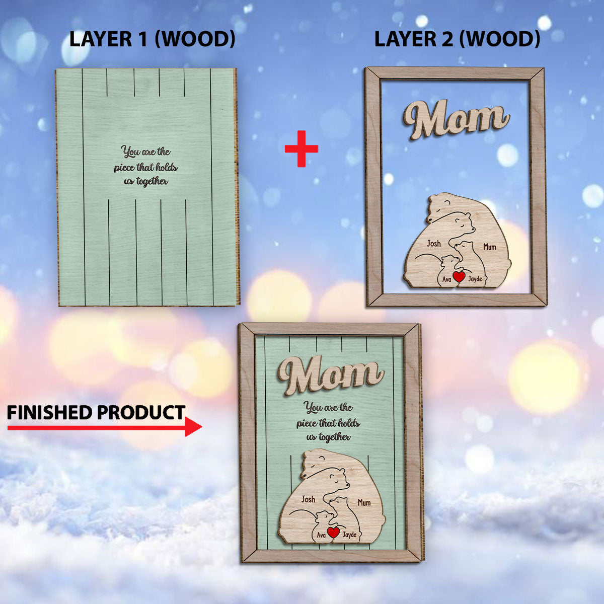 You're The Piece That Hold Us Together Mama Bear - Personalized Mother 2 Layered Wood Sign / Wood Plaque