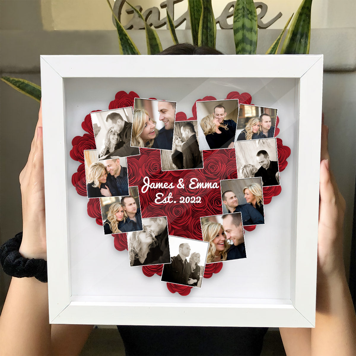 Heart Photos Polaroid Romantic Gift - Personalized Couple Flower Shadow Box