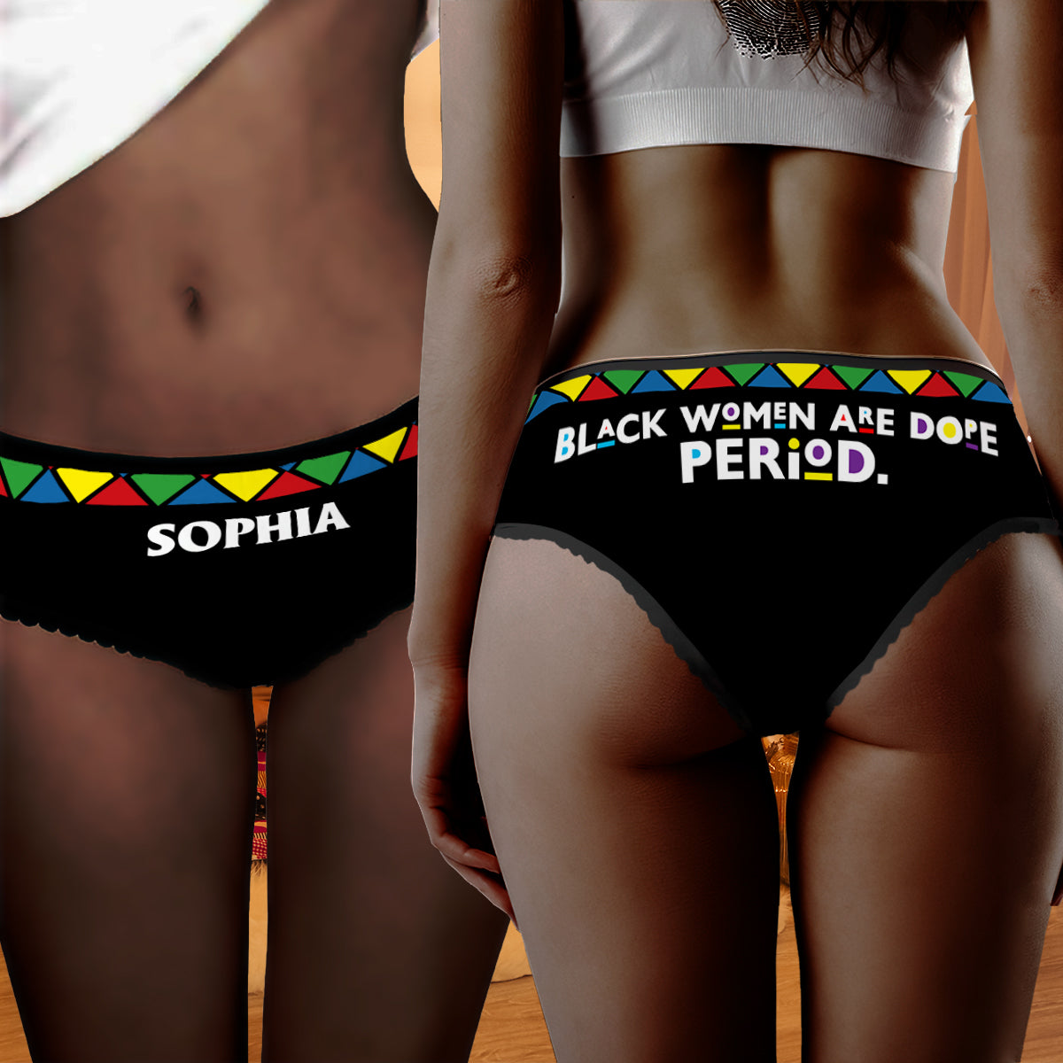 Schwarze Frauen sind einfach großartig! - Personalisierte Slips mit afroamerikanischer Spitzenborte für Damen