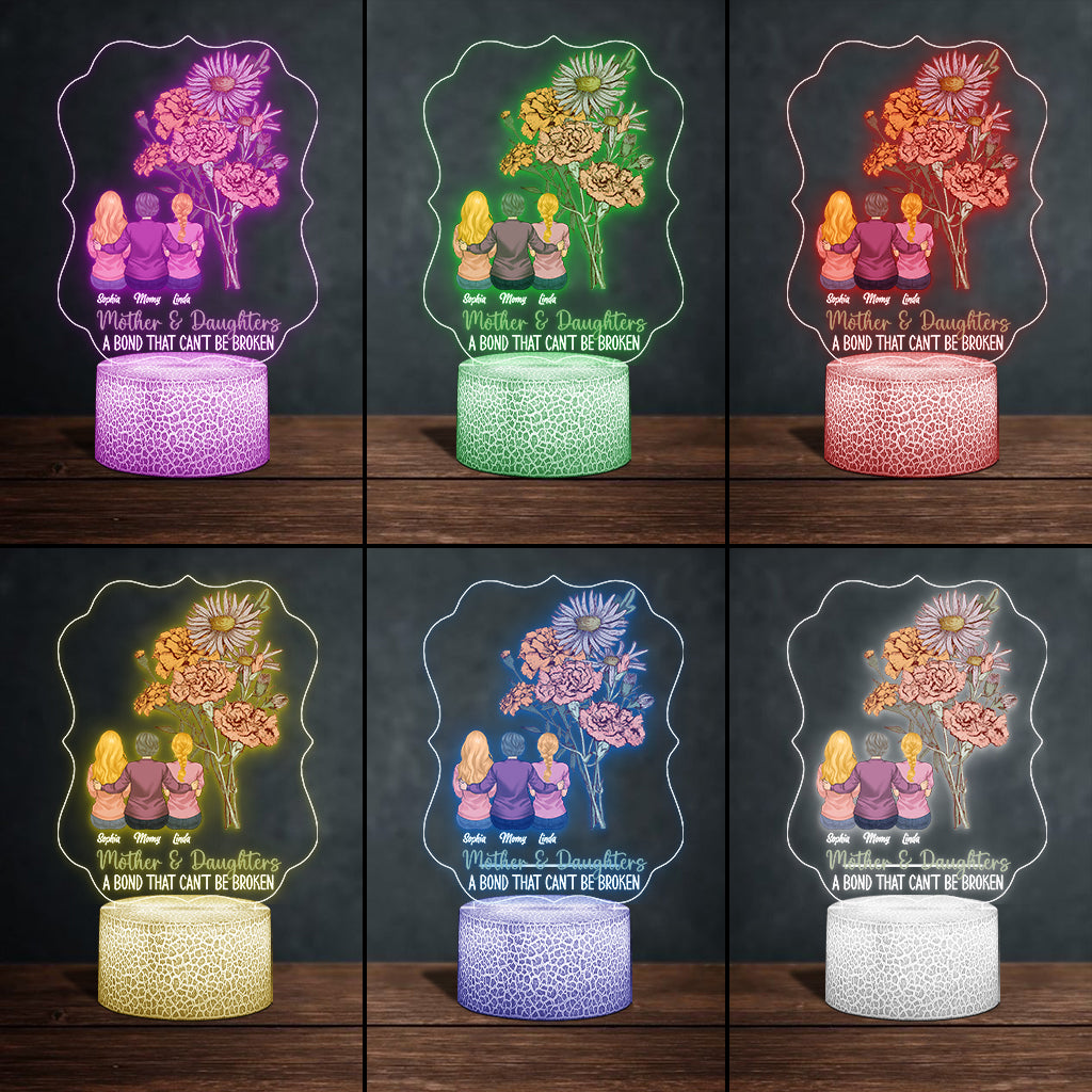 Mother And Children Birth Flowers - Personalized Mother Shaped Plaque Light Base