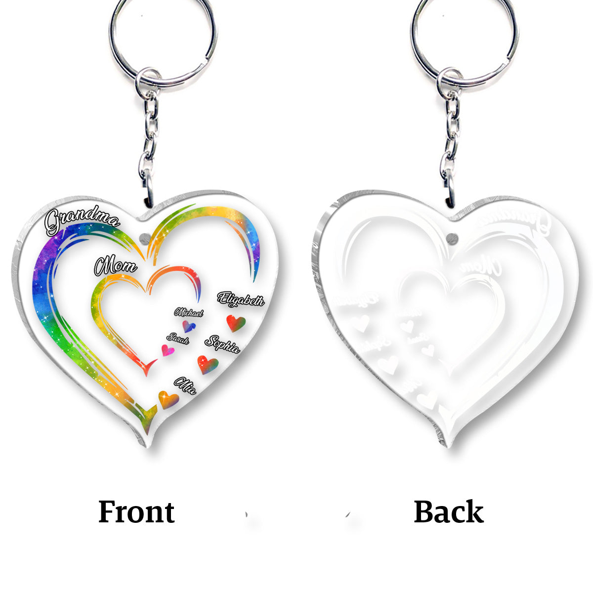 Grandma Mom Hearts - Personalized Grandma Transparent Keychain