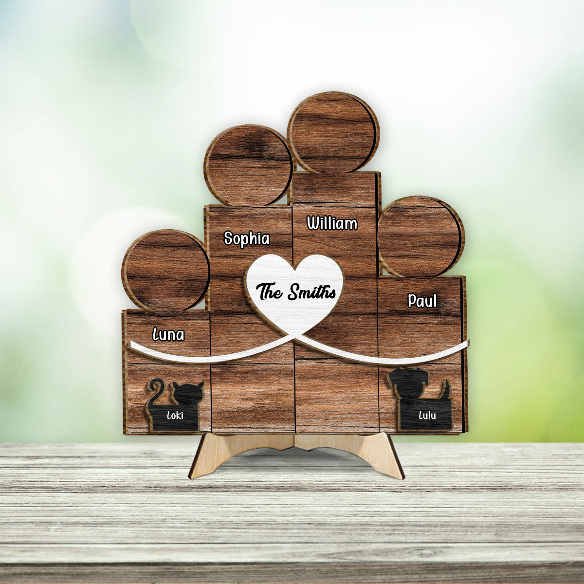 Wooden Family Block Figures - Personalized Family 2 Layered Wood Sign / Wood Plaque