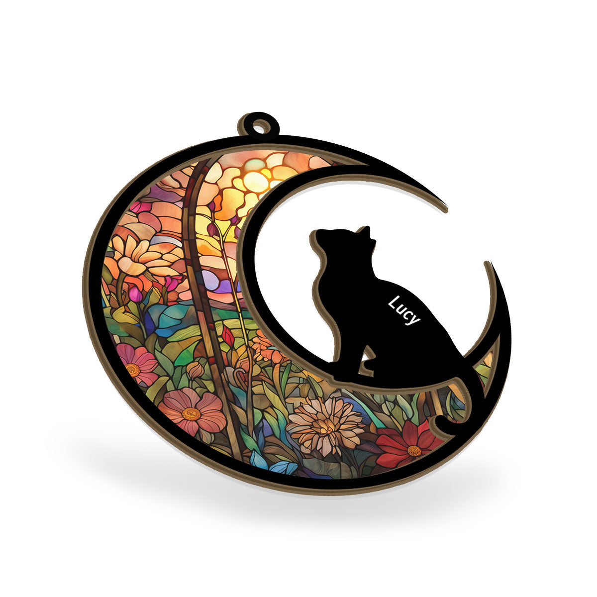 Katzen-Silhouette im Buntglas-Design – Personalisierter Katzen-Sonnenfänger