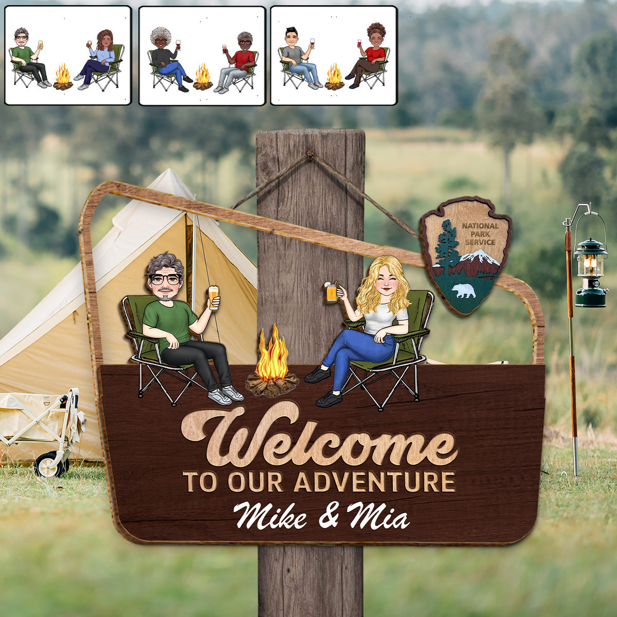 Welcome To Our Adventure - Personalized Camping 2 Layered Wood Sign / Wood Plaque