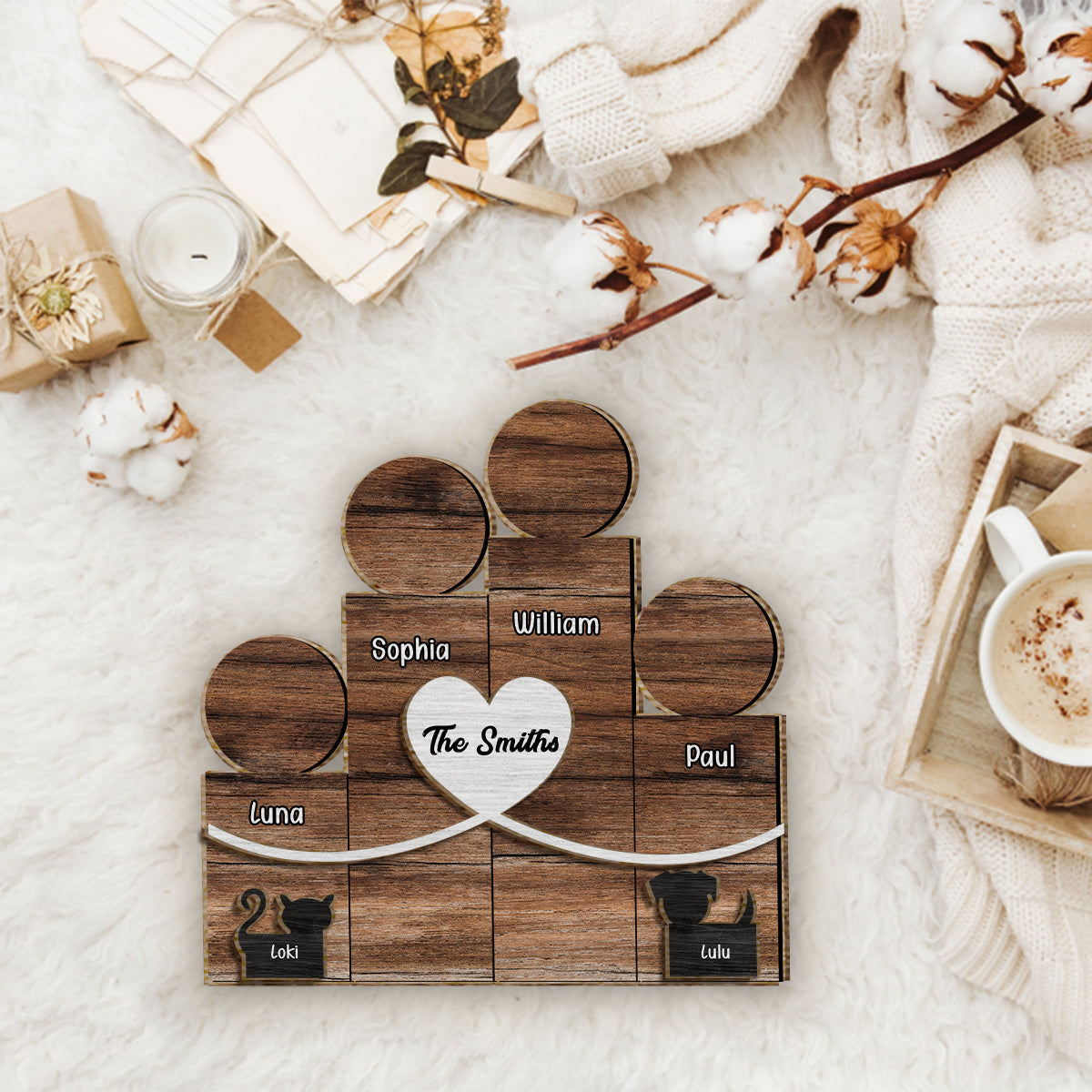 Wooden Family Block Figures - Personalized Family 2 Layered Wood Sign / Wood Plaque