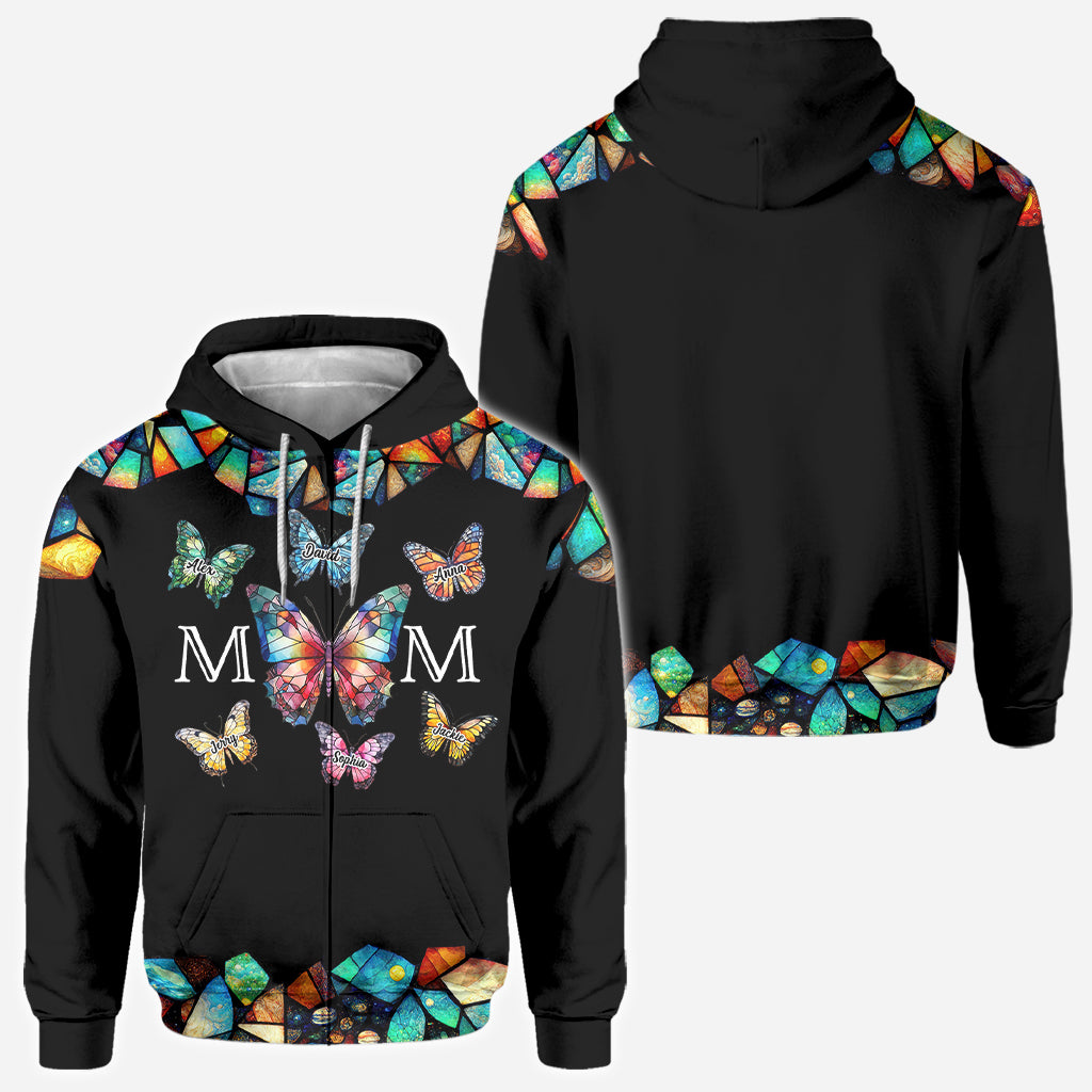 Mom Butterfly Colorful Stained Glass Pattern - Personalized Mother All Over Shirt