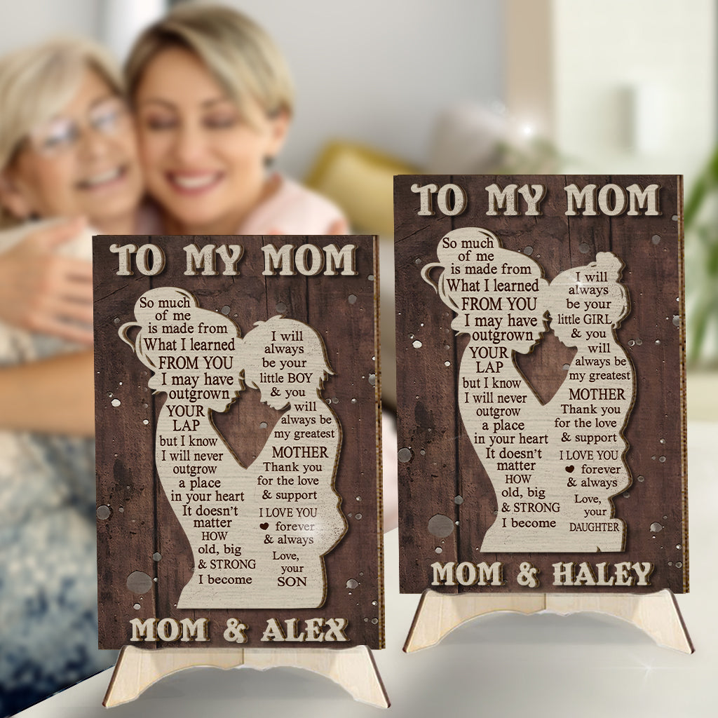 To My Mom Mother And Kid Silhouette - Personalized Mother 2 Layered Wood Sign / Wood Plaque
