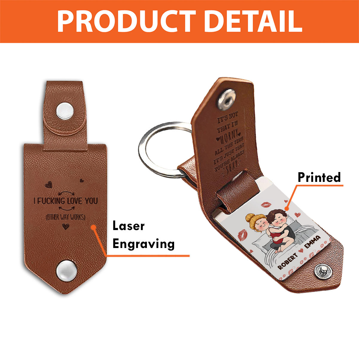 I Love You - Personalized Couple Leather Photo Keychain