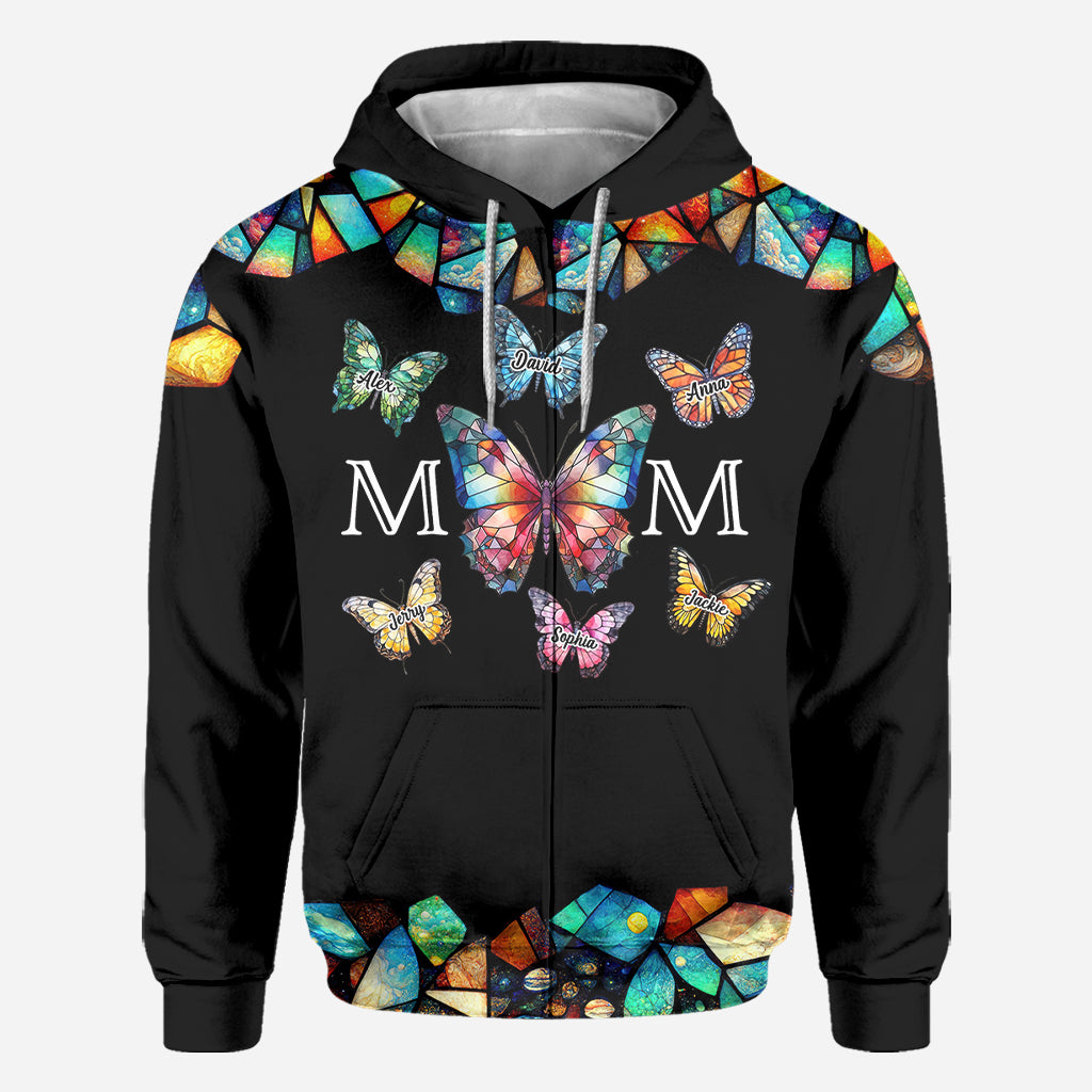 Mom Butterfly Colorful Stained Glass Pattern - Personalized Mother All Over Shirt