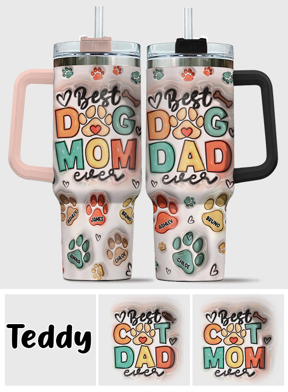 Best Pet Mom/ Pet Dad Ever Inflated Paws - Personalized Dog Tumbler With Handle