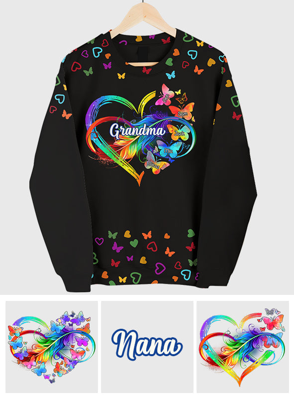 Grandma Colorful Butterflies Heart Infinite - Personalized Grandma All Over Shirt