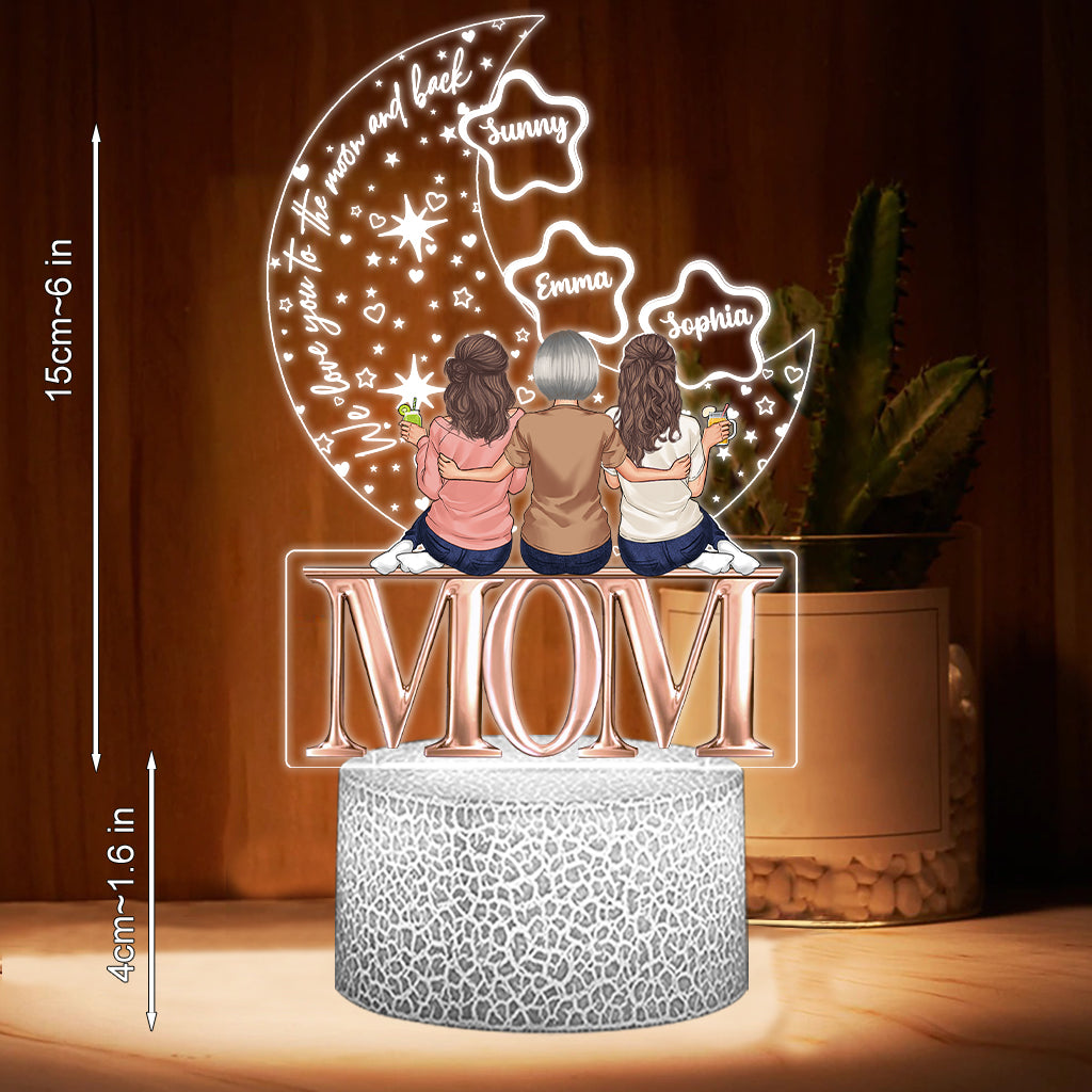 We Love You To The Moon And Back - Personalized Mother Shaped Plaque Light Base