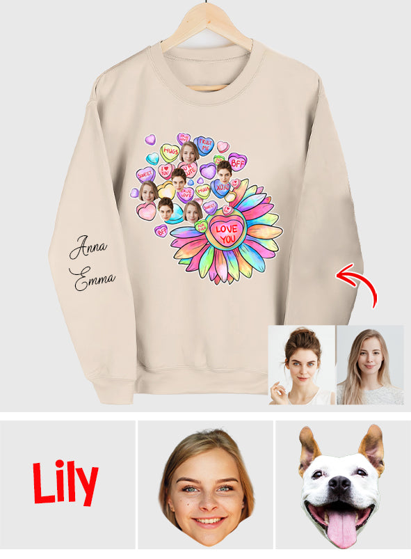 Heart Candy Flower BFF With Face Custom - Personalized Bestie All Over Shirt