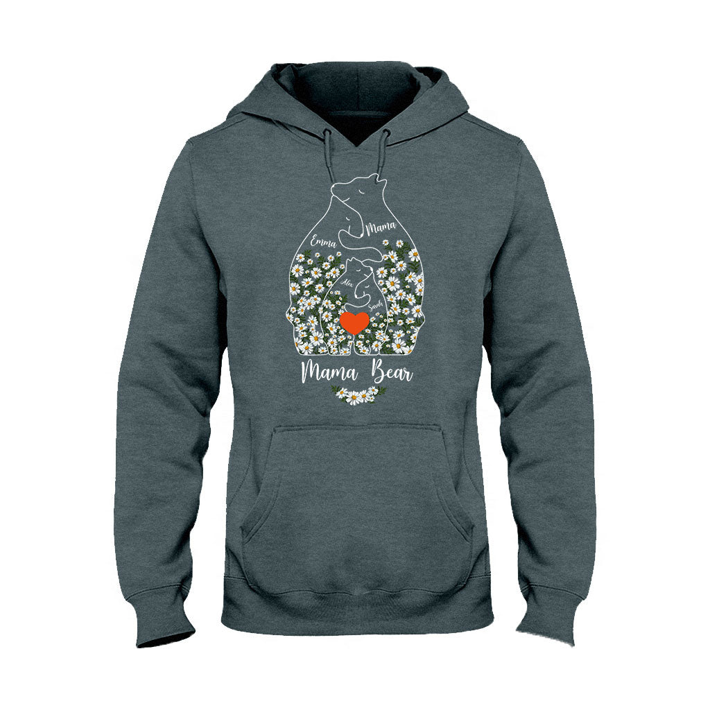 Floral Mama Bear And Cubs Hugging - Personalized Mother T-shirt And Hoodie