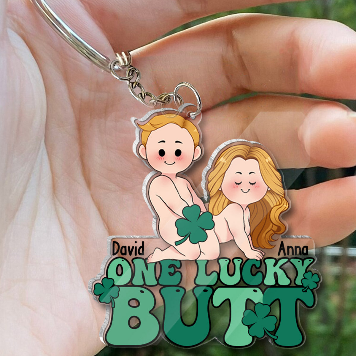 One Lucky Butt Lucky Clover Shamrock Naughty - Personalized Couple Transparent Keychain