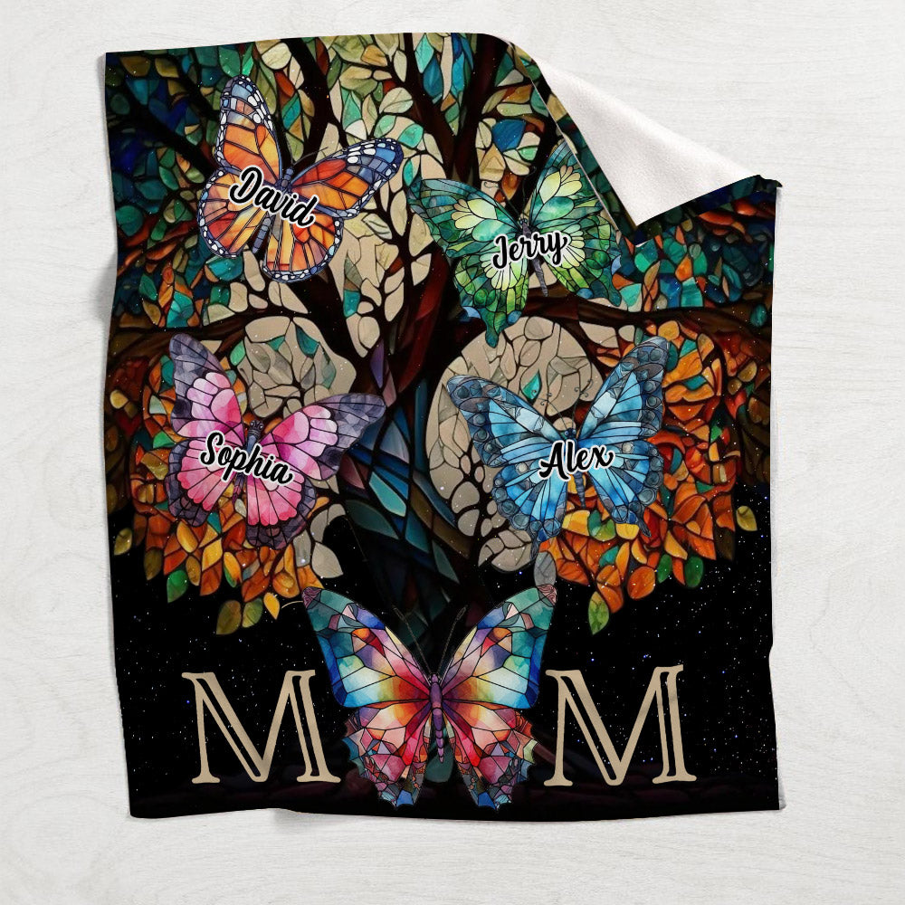 Mom Butterfly Colorful Stained Glass Pattern - Personalized Mother Blanket