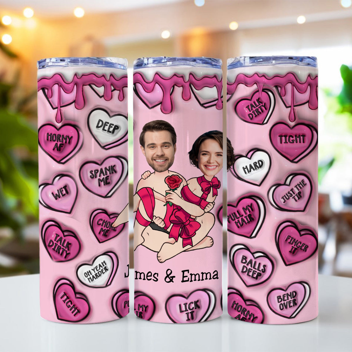 My Favorite Place Is Inside Your Hug Heart Candy - Personalized Couple Skinny Tumbler