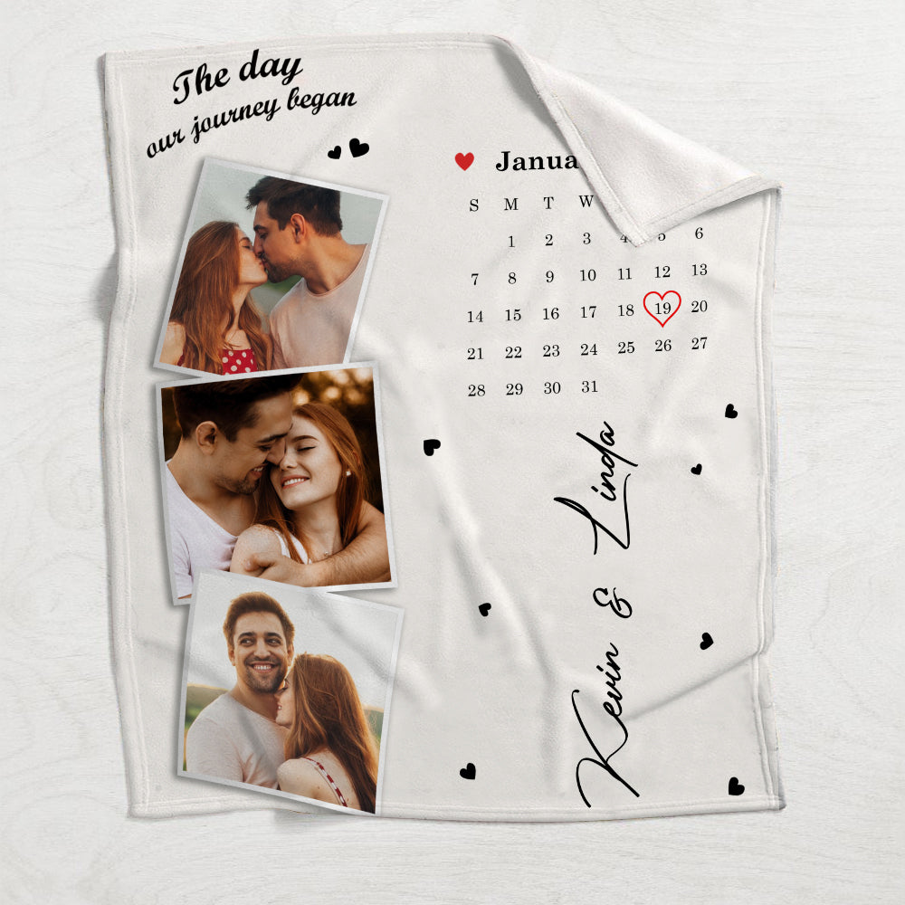 The Day We Met Custom Photos And Calendar - Personalized Couple Blanket