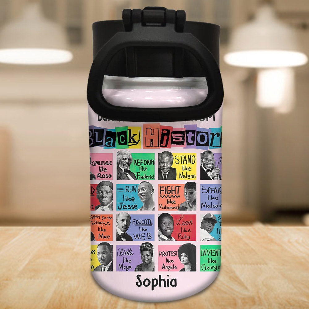 Was wir über die Geschichte der Schwarzen lernen – Personalisierte Wasserflasche für afroamerikanische Kinder