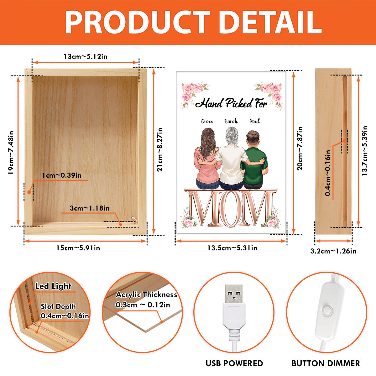 Hand Picked Flower For Mom - Personalized Mother Picture Frame Light Box