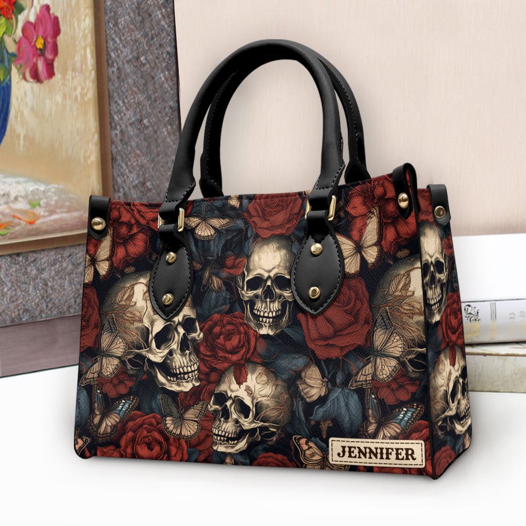Vintage Rose Skull - Personalized Skull Leather Handbag
