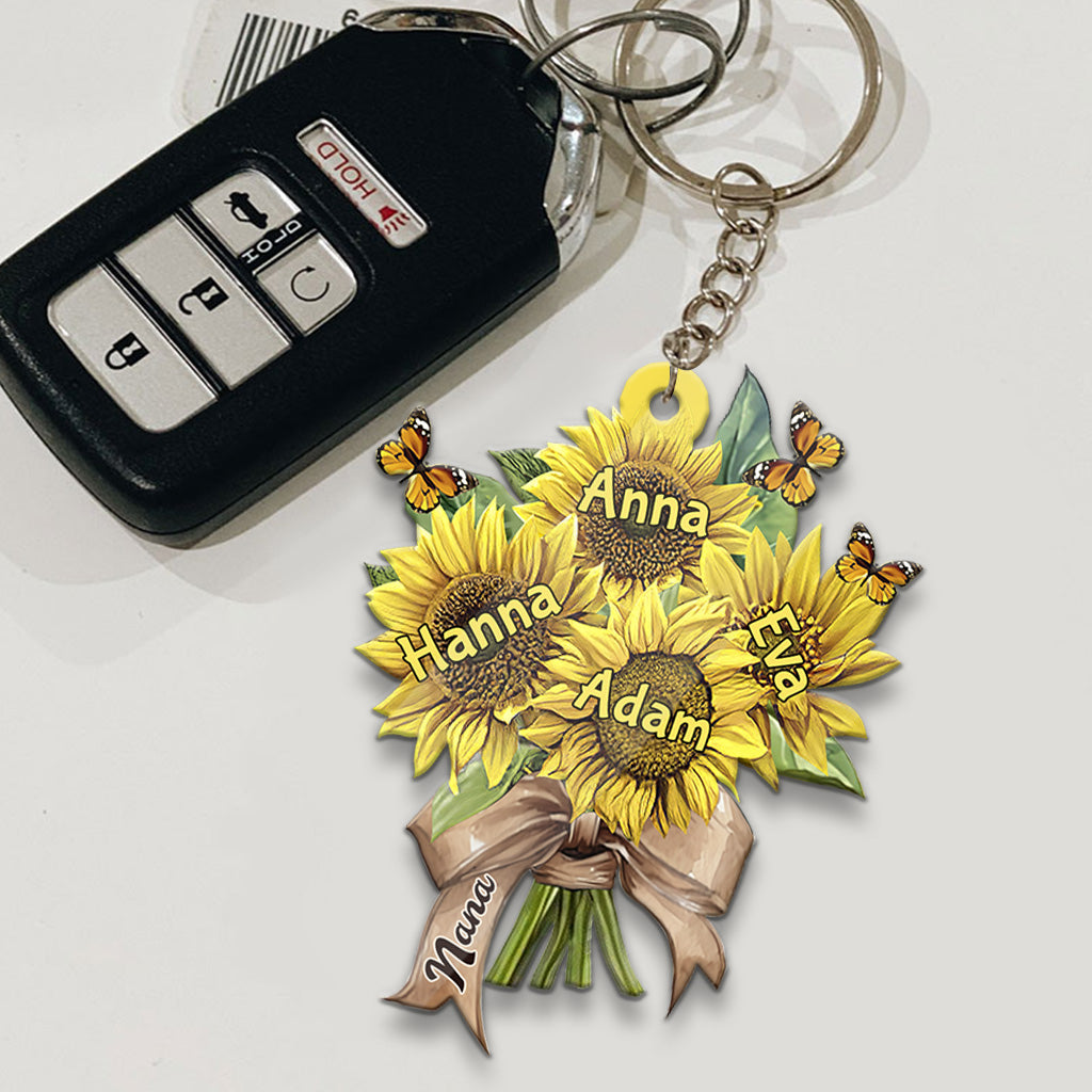 Grandma's Mom's Sunflowers - Personalized Grandma Keychain