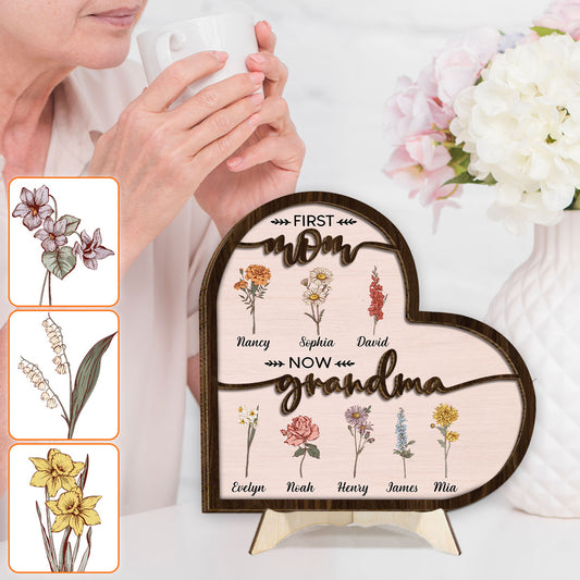 First Mom Now Grandma - Personalized Grandma 2 Layered Wood Sign / Wood Plaque