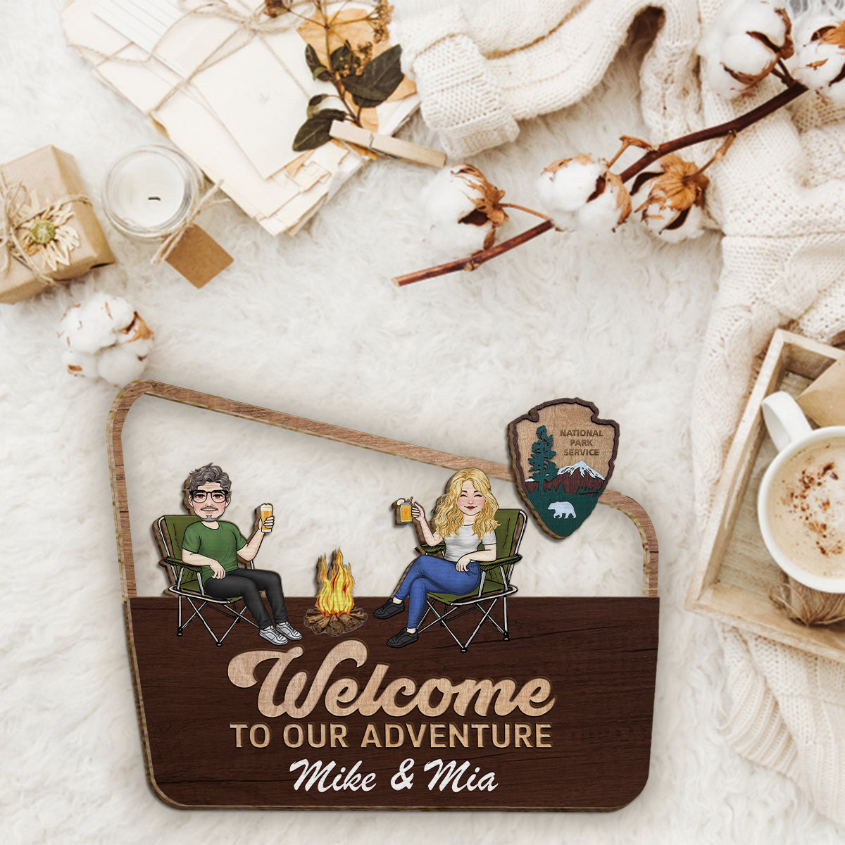 Welcome To Our Adventure - Personalized Camping 2 Layered Wood Sign / Wood Plaque