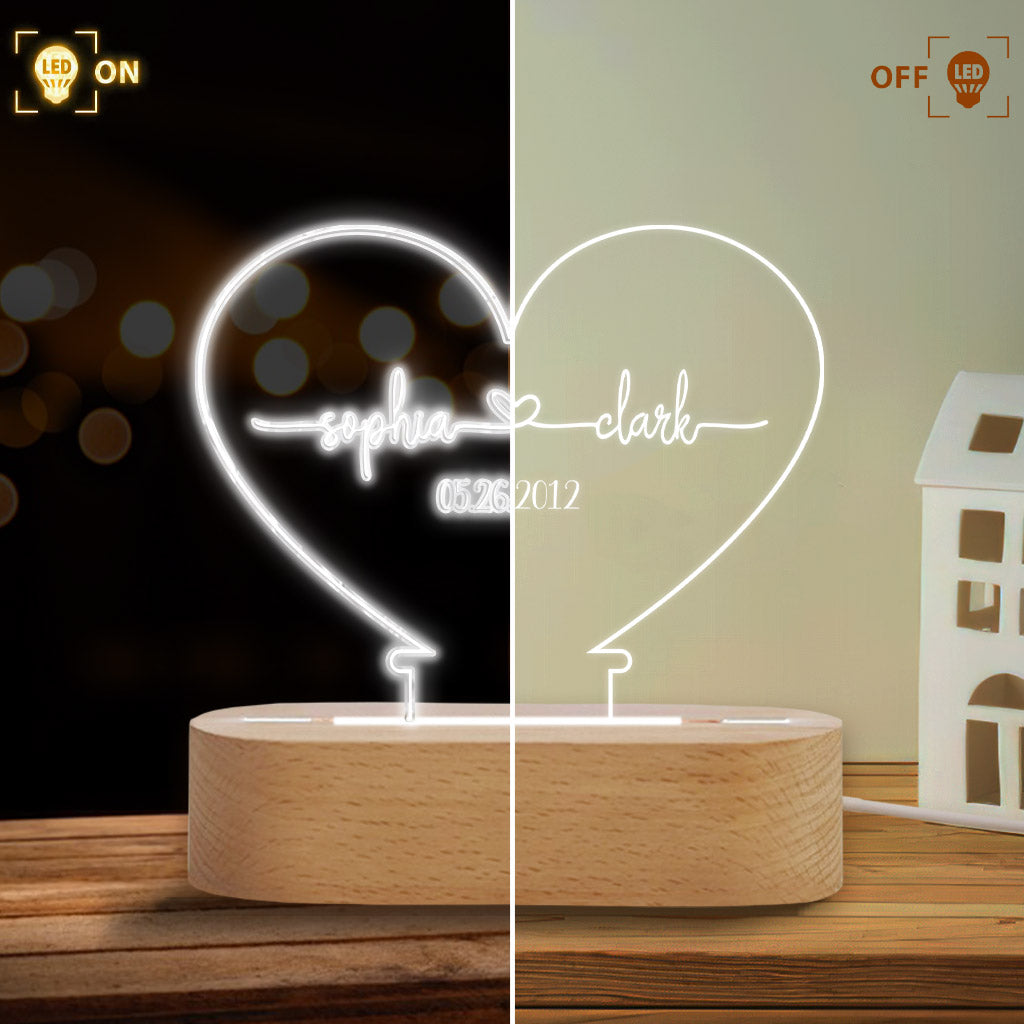 Any Name And Date - Personalized Couple Shaped Plaque Light Base