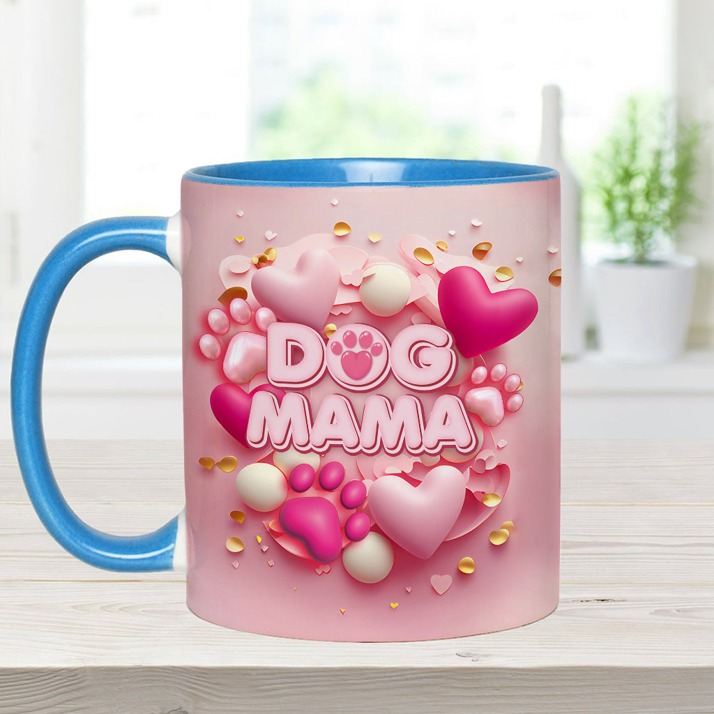 Dog Cat Mama Fur Mom 3D Pink Heart - Personalized Dog Accent Mug