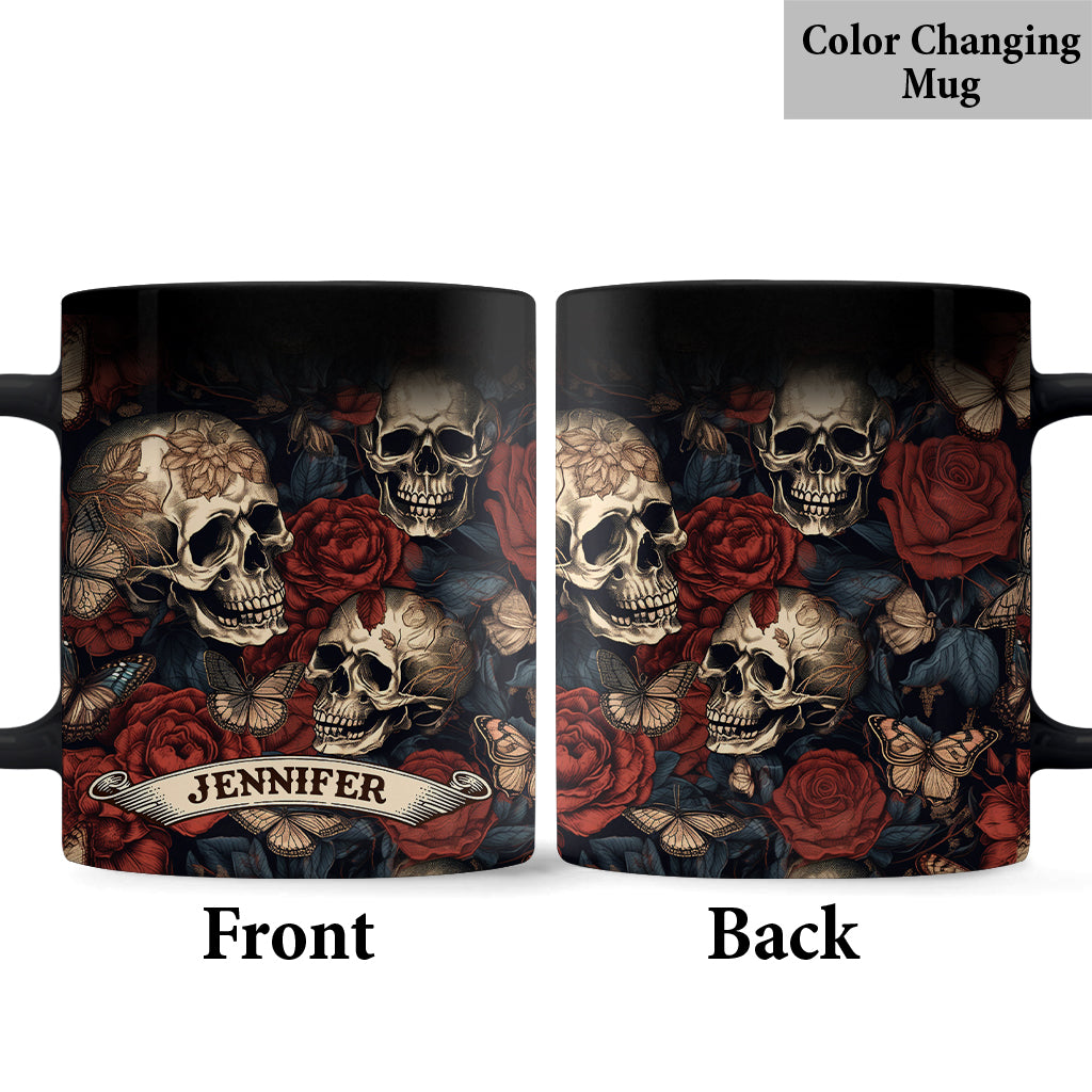 Vintage Rose Skull - Personalized Skull Mug