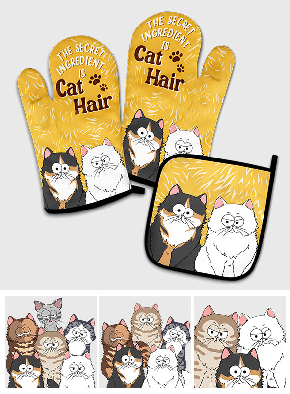 The Secret Ingredient Is Cat Hair - Personalized Cat Oven Mitts & Pot Holder Set