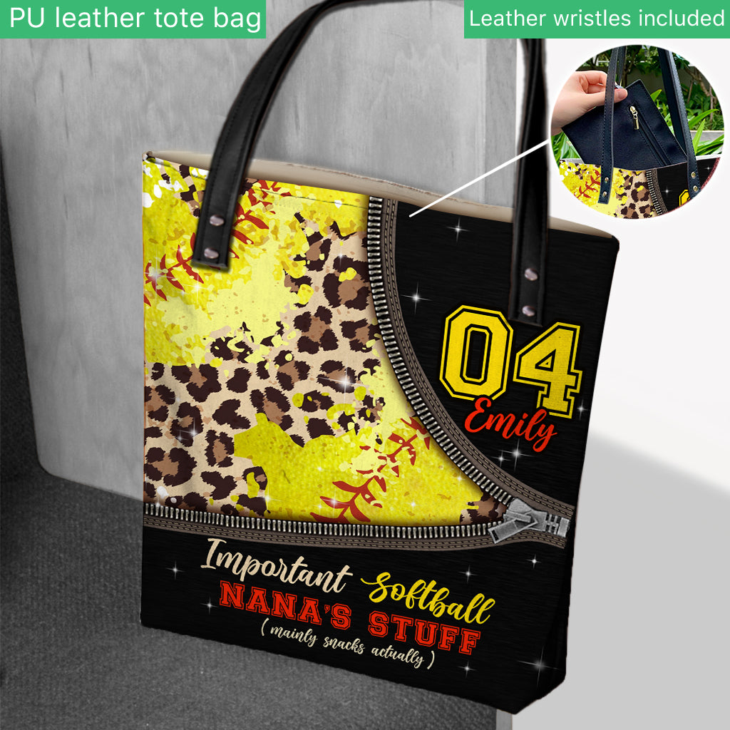 Important Softball Nana's Stuffs - Personalized Softball Tote Bag