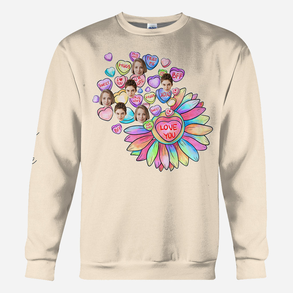 Heart Candy Flower BFF With Face Custom - Personalized Bestie All Over Shirt
