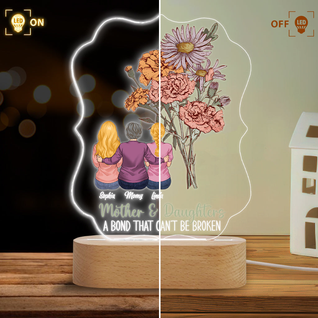 Mother And Children Birth Flowers - Personalized Mother Shaped Plaque Light Base