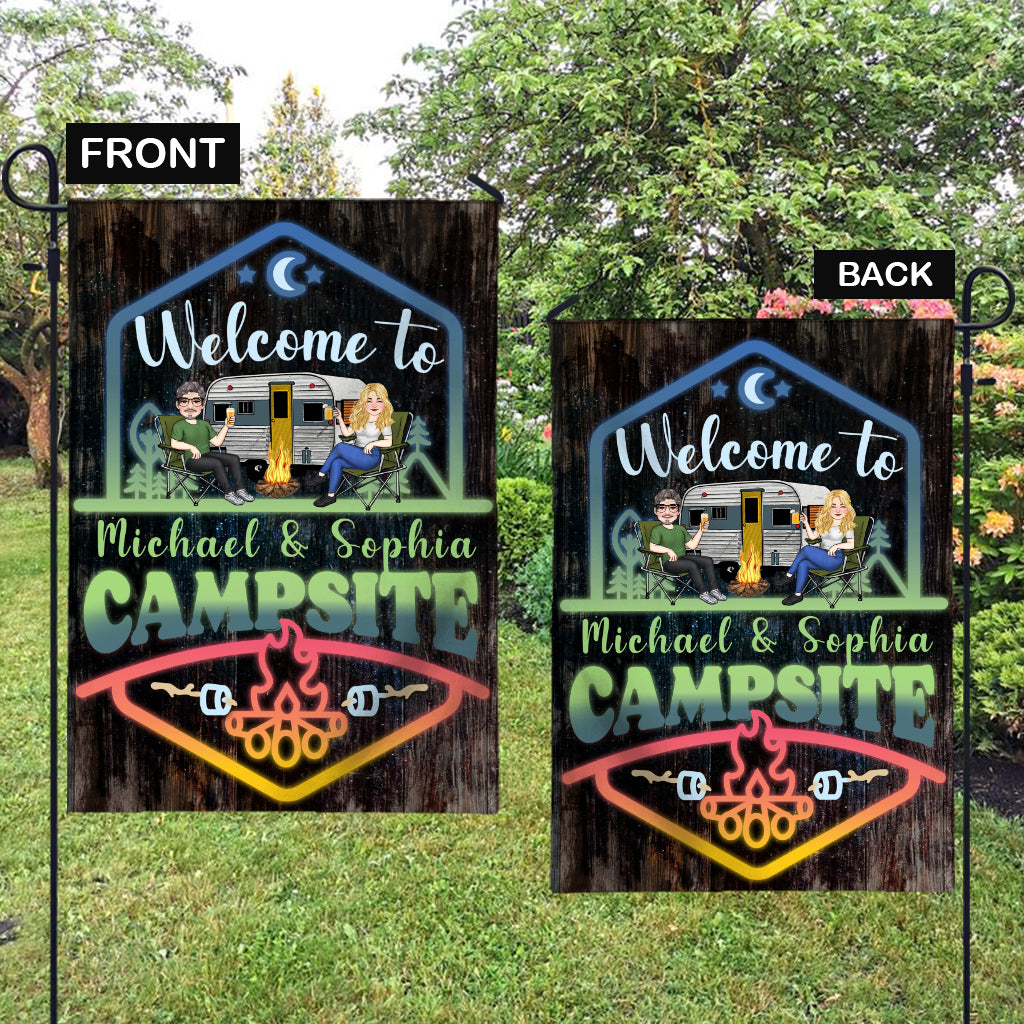 Welcome To Our Adventure - Personalized Camping Garden Flag