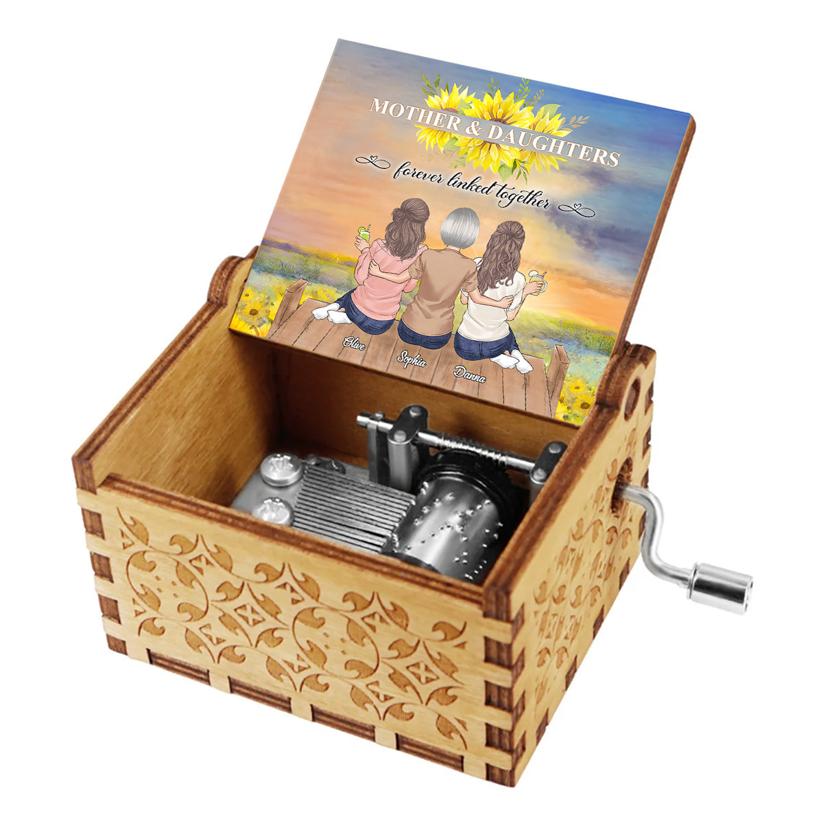 Mother And Daughters - Personalized Mother Hand Crank Music Box
