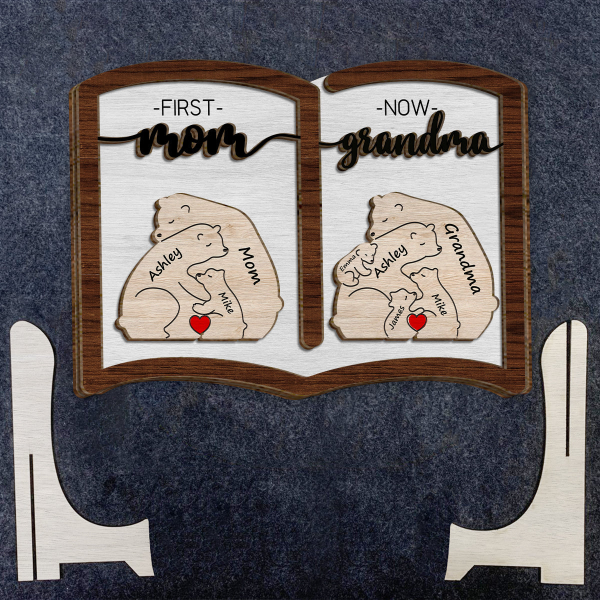 Première maman, maintenant grand-mère ours - Plaque en bois personnalisée à 2 couches « Grand-mère »