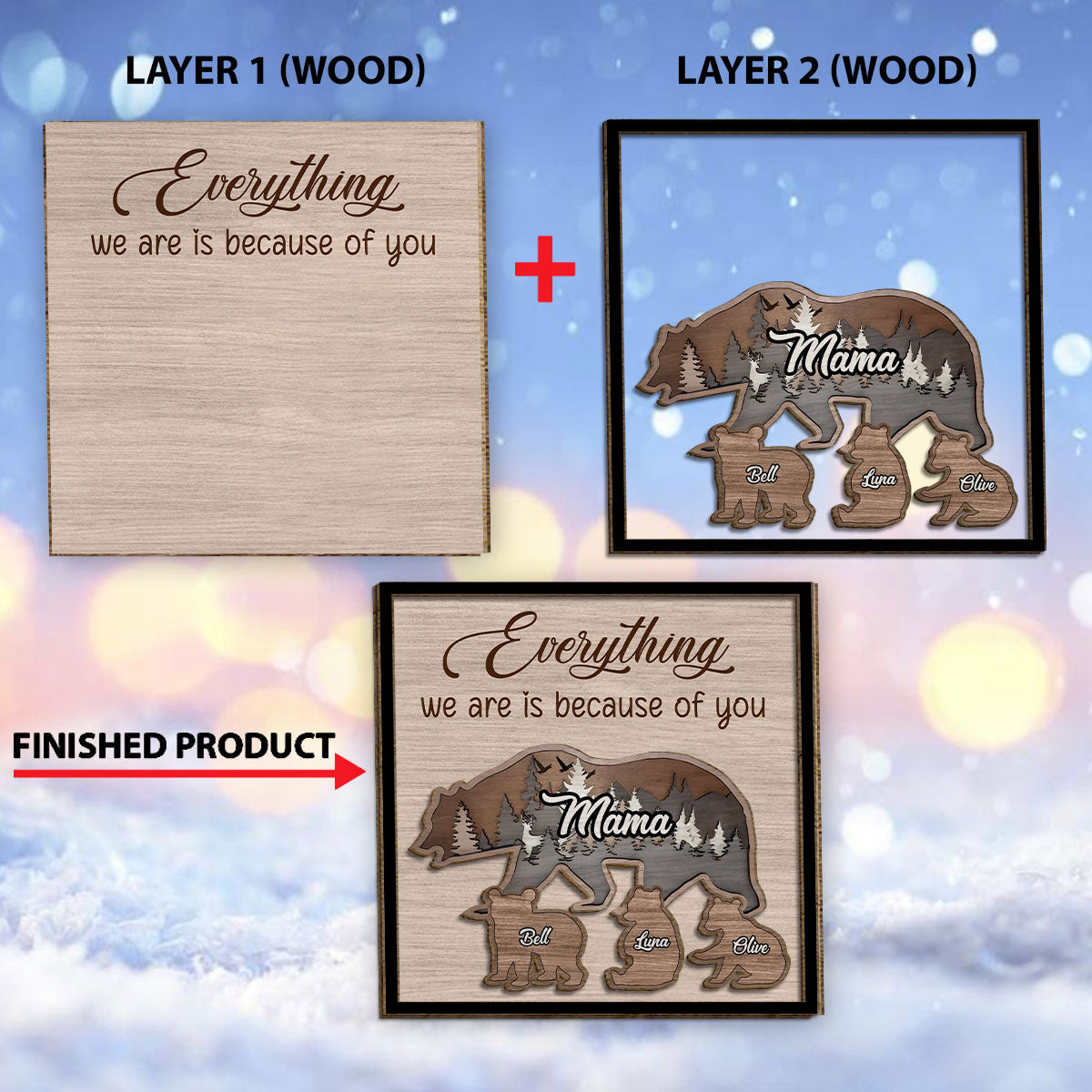 Mama Bear - Personalized Mother 2 Layered Wood Sign / Wood Plaque