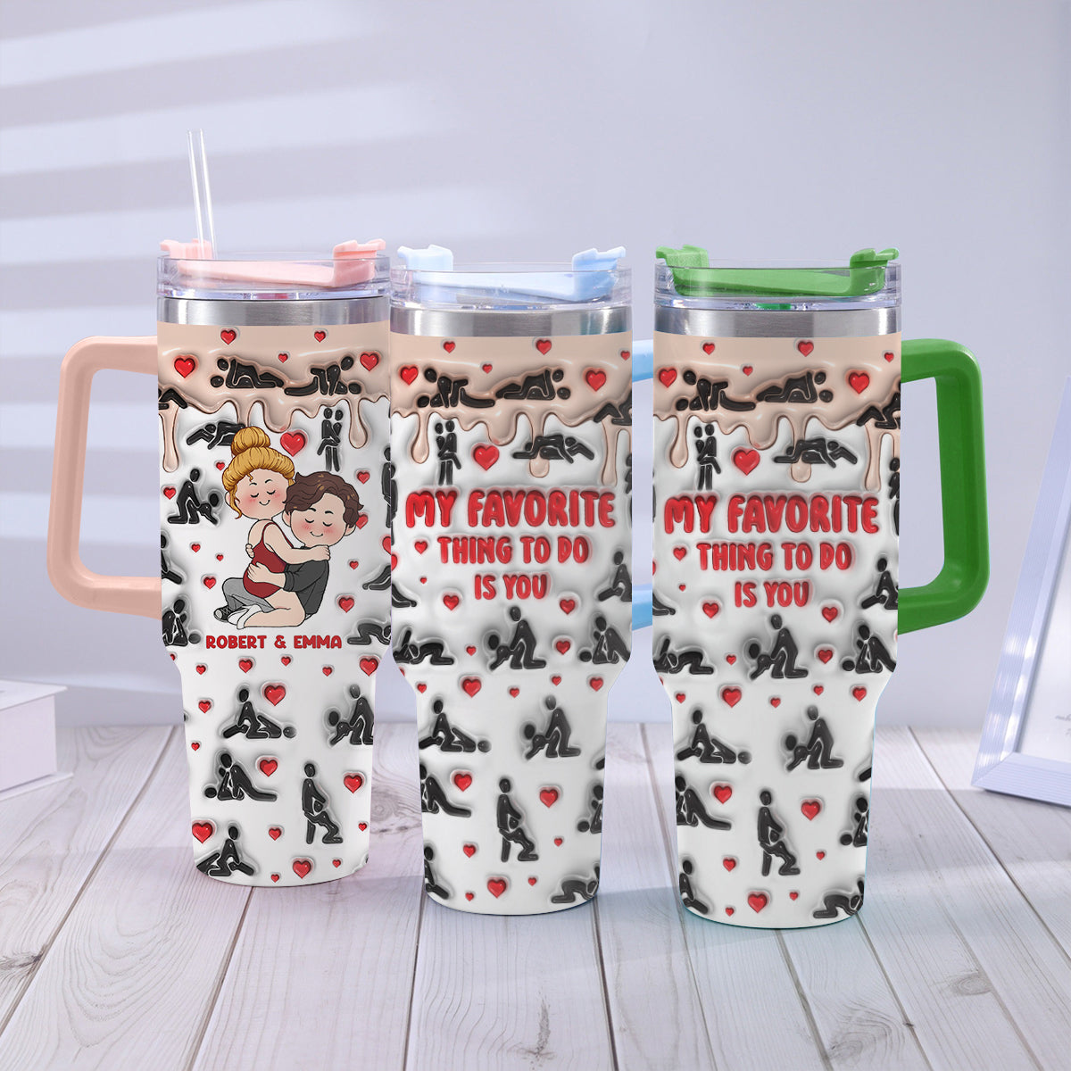 My Favorite Thing To Do Is You - Personalized Couple Tumbler With Handle